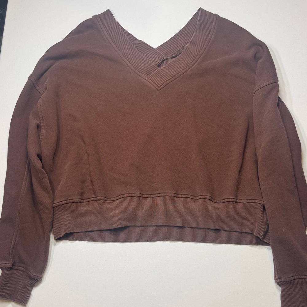 Aerie Chocolate Brown Cropped Sweatshirt